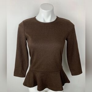 Ralph Lauren  Chocolate Brown Herringbone Peplum Blouse Top Excellent, NWOT